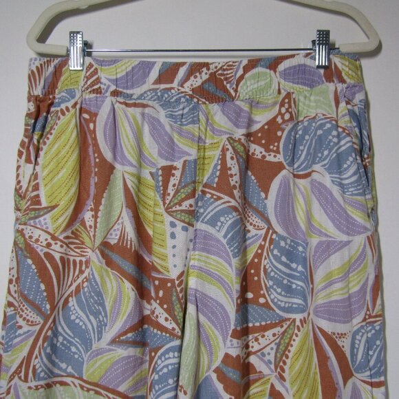 C&C CALIFORNIA XL 100% Linen Tropical Floral Wide Leg Crop Pants Beach Boho - Picture 2 of 9
